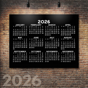 2024 Helårsvy Kalender - horisontell - Svart Poster