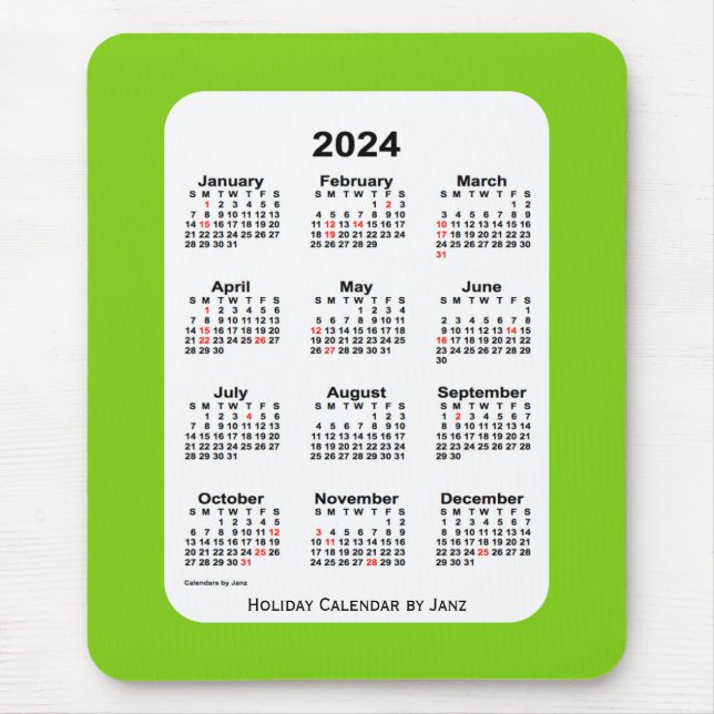 2024-Helgdag Grönt Kalender från Janz Musmatta (Framsidan)