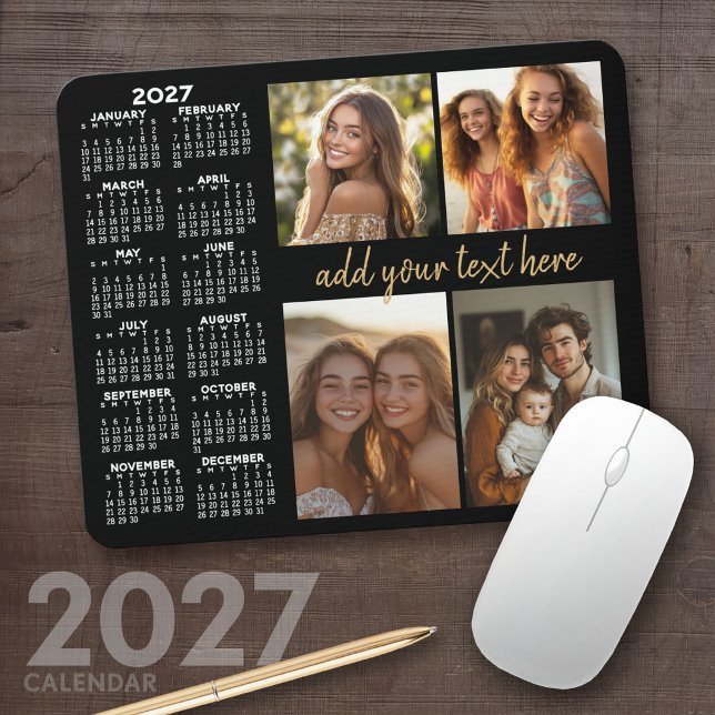 2024 Kalender - 4 fotokollage modernt skrivstil Musmatta (2027 Calendar Mousepad)