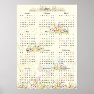 2024 Kalender-blommor Poster