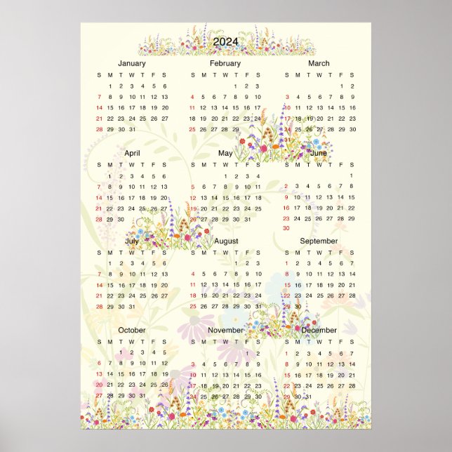 2024 Kalender-blommor Poster (Framsidan)