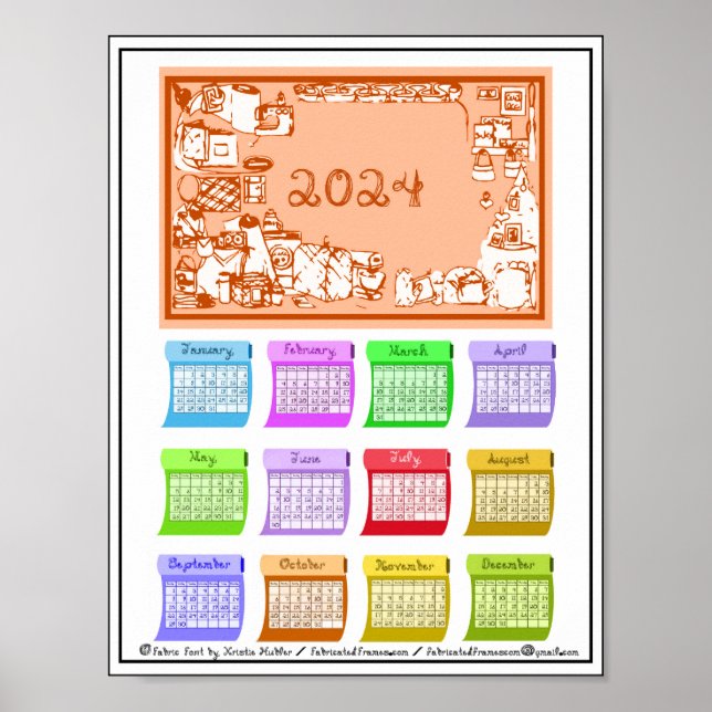 2024 Kalender Bultar Tyg Teckensnitt Sybarhet Utsk Poster (Framsidan)