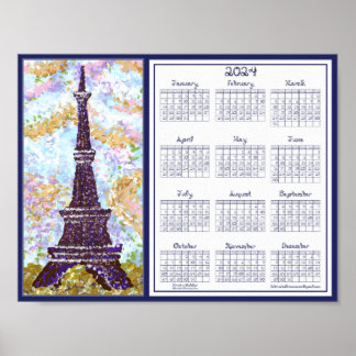 2024 Kalender Eiffel Torn Pointillism Landskap Poster