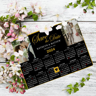 2024 Kalender Elegant Skript 2 Foto Spara datum Magnetisk Inbjudningskort
