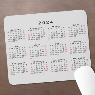 2024 Kalender - enkel Grått Black Red Musmatta