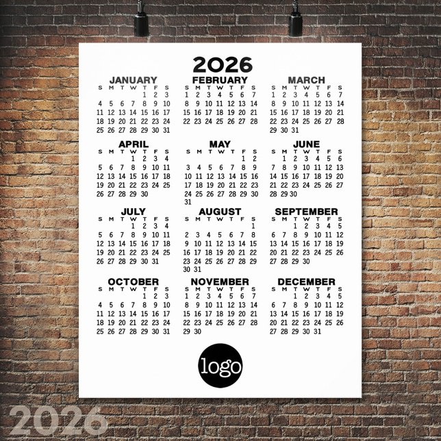 2024 Kalender - Grundläggande Svart Vit Minimal Poster (2026 Calendar Poster)