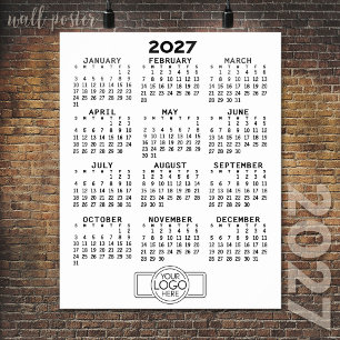 2024 Kalender - Grundläggande Svart Vitt Minimal Poster