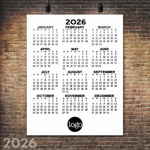 2024 Kalender - Grundläggande Svart Vitt Minimal Poster