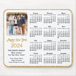 2024 Kalender Guld Glitter-skriptfamiljfoto Musmatta