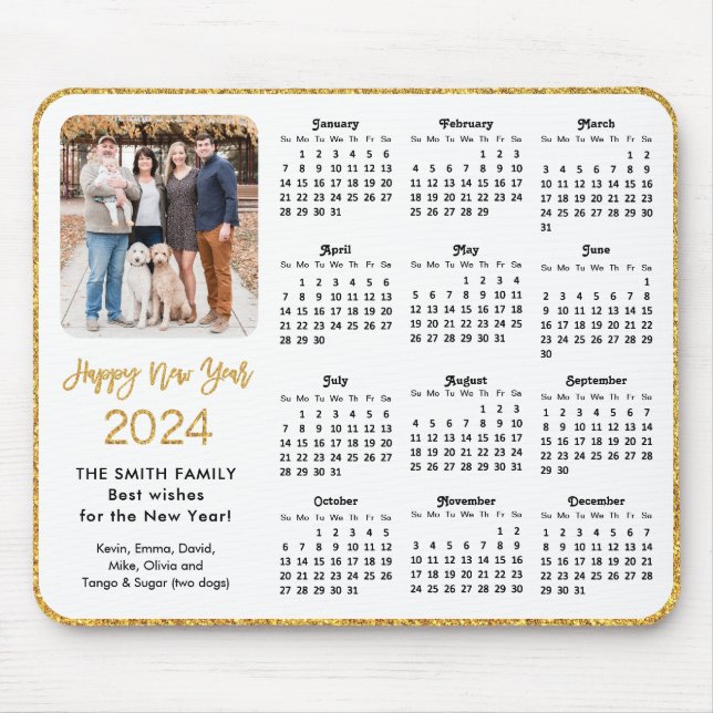 2024 Kalender Guld Glitter-skriptfamiljfoto Musmatta (Framsidan)