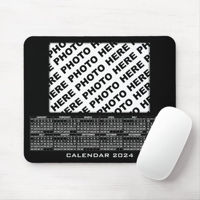 2024 Kalender Lägg till 1 Photos Mousepad Black Musmatta (Med mus)