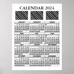 2024 Kalender Lägg till 3 foton Poster Vit 18 x 24