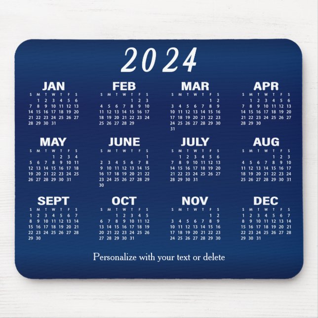 2024 Kalender - marinblå design Musmatta (Framsidan)