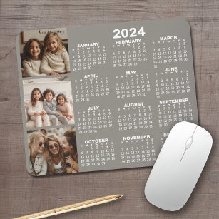 2024 Kalender med 3 fotokollage - taupe Musmatta