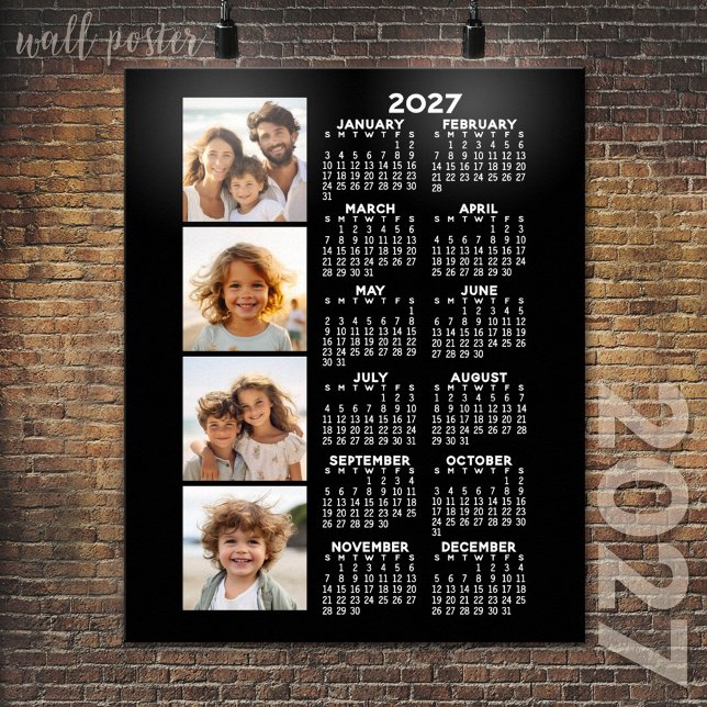2024 Kalender med 4 Foto Collage - svart Poster (2027 Calendar Poster)