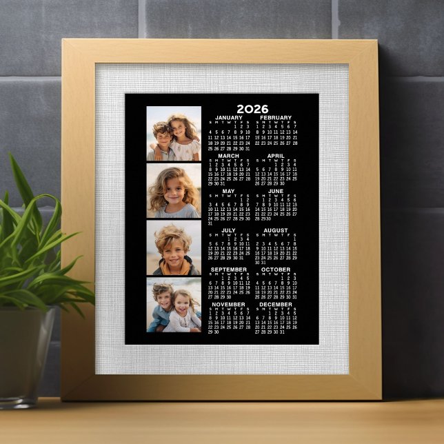 2024 Kalender med 4 fotokollage - svart Poster (2026 Calendar)