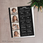 2024 Kalender med 4 fotokollage - svart Vykort<br><div class="desc">En 4-fotokollage med en kalender. En roligt för nyår. Lägg till 4 kvadratfoton till den här designen. Med lite arbete kan du ändra bakgrunden färg och kalendern färg när du klickar på anpassningsalternativet och väljer ett annat färger.</div>
