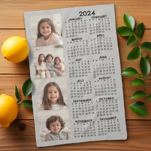 2024 Kalender med 4 fotokollage - taupe Kökshandduk