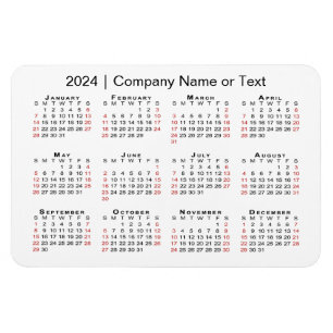 2024-kalender med Anpassningsbar Text Black White Magnet