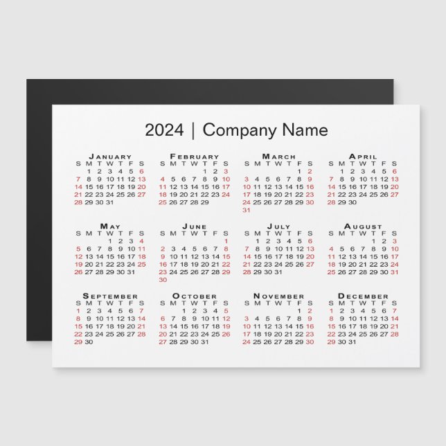2024 Kalender med Business Namn White Magnet (Fram/baksida)