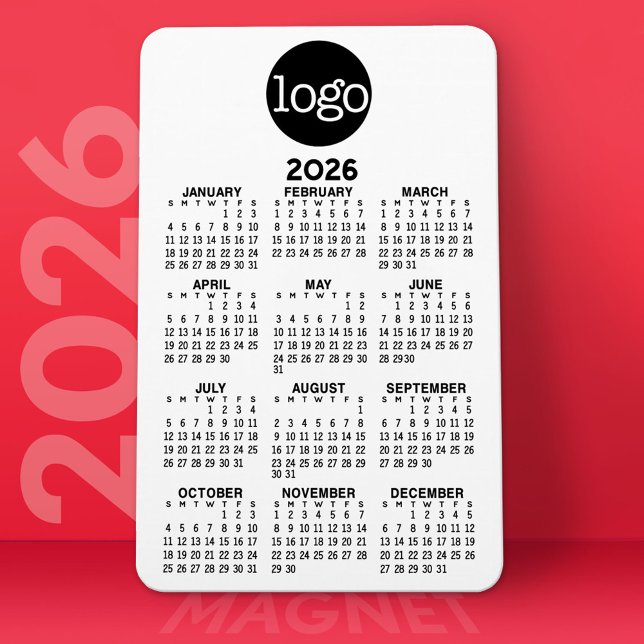 2024-kalender med Logotyp Basic Black White Minima Magnet (2026 Calendar Magnet)