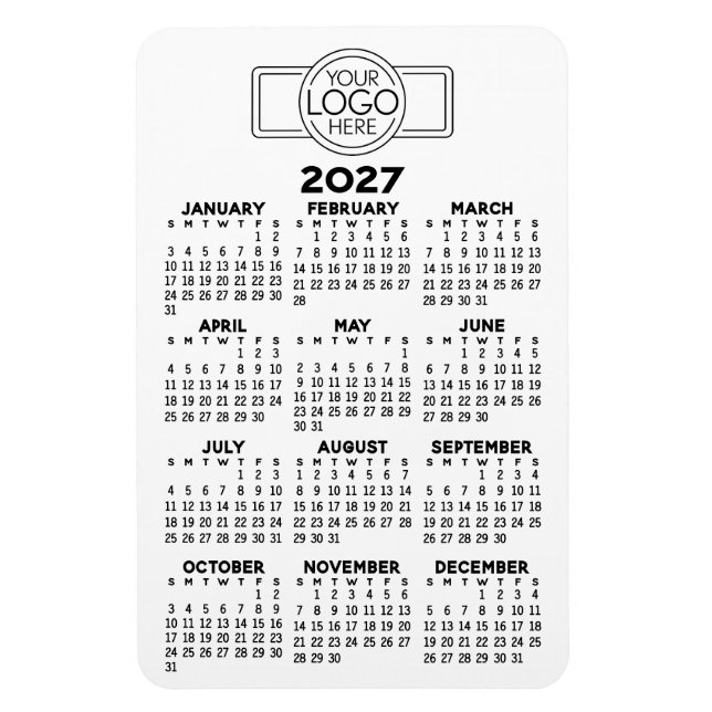2024 Kalender med logotyp Basic Svart Vitt Minimal Magnet (Vertikal)