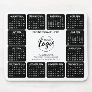 2024 Kalender med logotyp, kontaktinformationsvit Musmatta