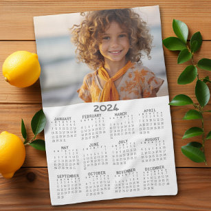 2024 Kalender med Photo Basic Grått White Kökshandduk