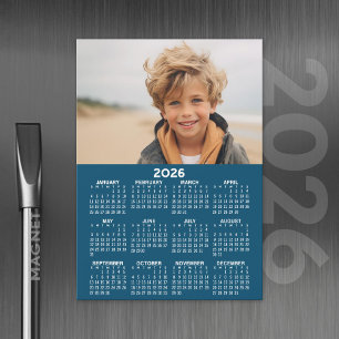 2024 Kalender med Photo Blue White Magnetic Card