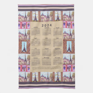 2024 Kalender Paris Eiffel Torn Pointillism Art Kökshandduk