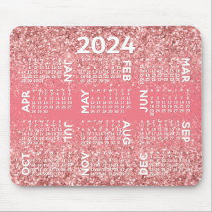 2024 Kalender - rosa glitter-utskrift Musmatta