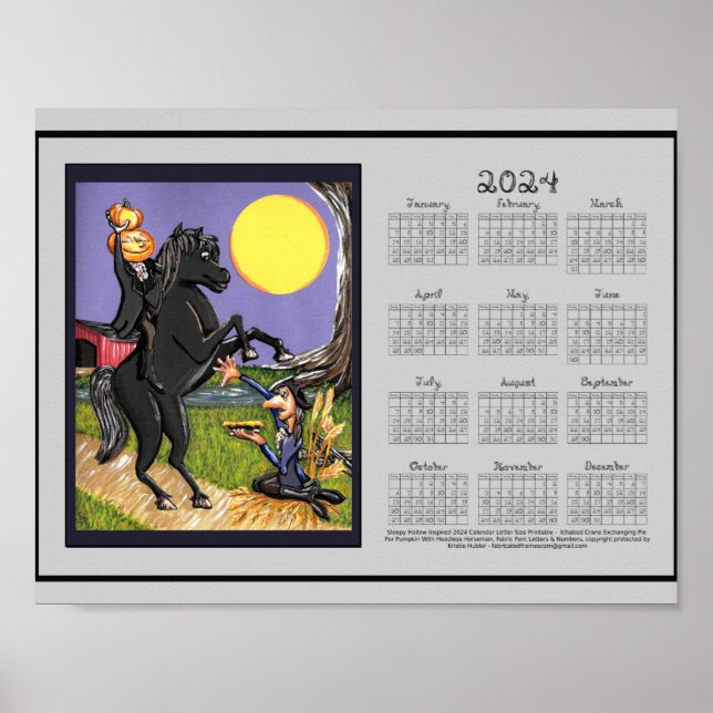 2024 Kalender Sleepy Hollow Tyg Font Tryck (Framsidan)