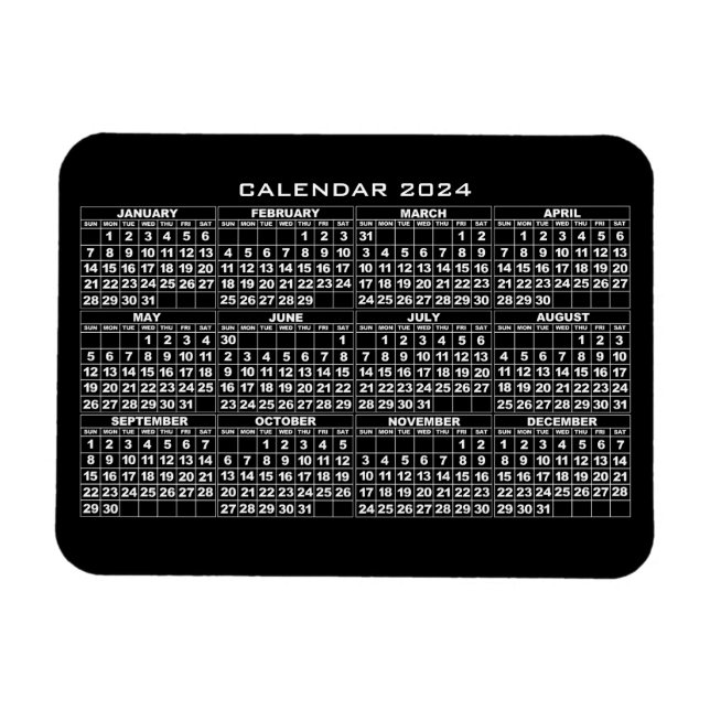 2024 Kalender - svart magnet (Horisontell)