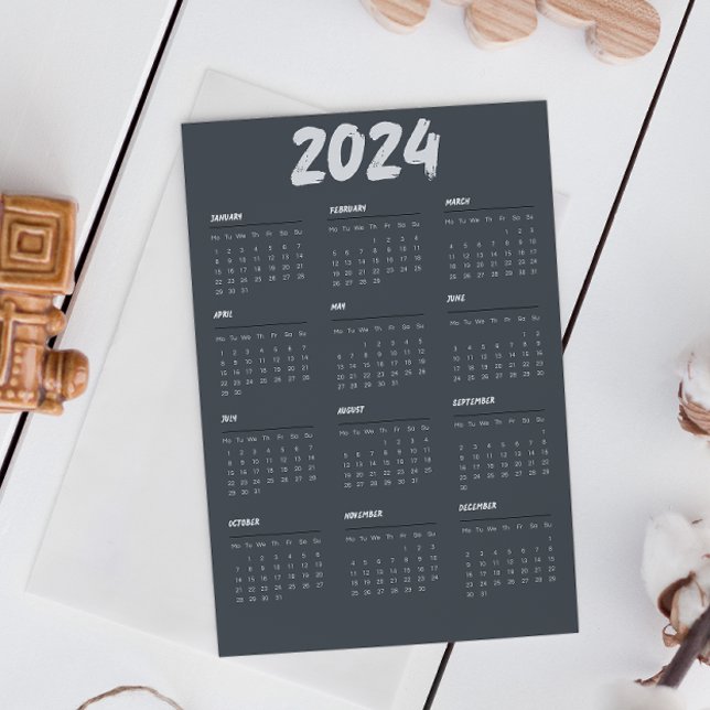 2024 - kalender svart och vit enkel magnetisk inbjudningskort (2024 Calendar Black And White Simple Magnetic Invitation)