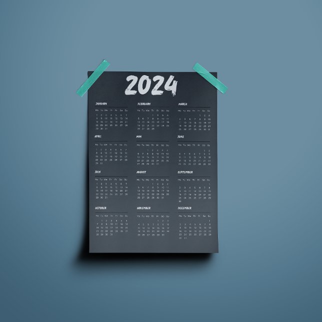 2024 - kalender svart och vit enkel program (2024 Calendar Black And White Simple Program)