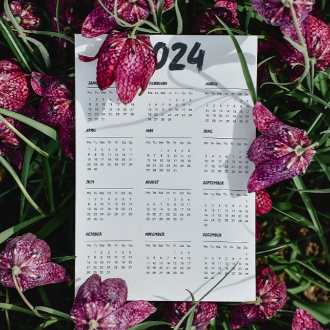 2024 - kalender svart och vit enkel program (2024 Calendar Black And White Simple Program)