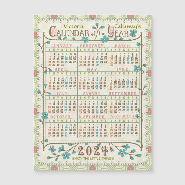 2024 Kalender Victorian Art nouveau Small Magnet (Framsida)