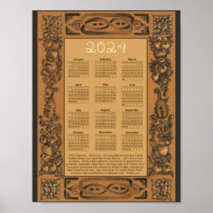2024 Kalender Windsor Castle Grinling Gibbons Trä Poster