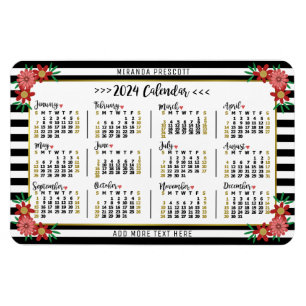 2024 Kalenderår Månadsvis Blommigt Rand Preppy Magnet