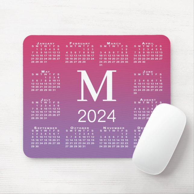 2024 Kalendermonogram om Rosa till Lila Gradient Musmatta (Med mus)