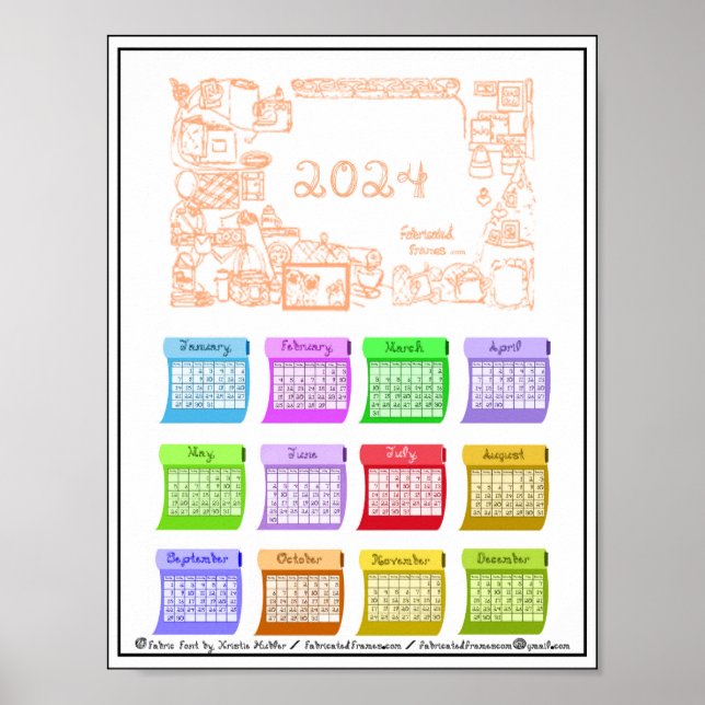 2024 Kalendern Bultar Tyg Typsnitt Tillverkade ram Poster (Framsidan)