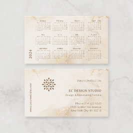 2024 Kalenderns Elegant Modern Beige Golden Bläck Visitkort