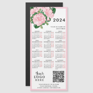 2024 Kalenderns Logotyp QR Code Rosa White Blommig