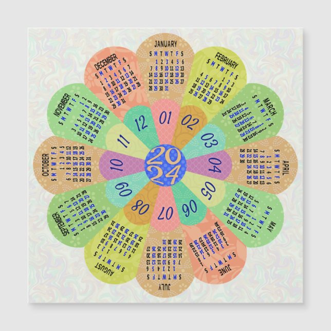 2024 Kalenderns unika booho Retro Flower Magnet (Framsida)