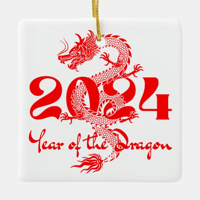 2024 Kinesiska nyåret - Drakens år Julgransprydnad Keramik (Framsida)