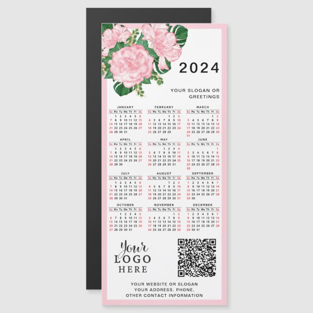 2024 Logotyp QR-kod för Calendar Rosa White Blommi (Fram/baksida)