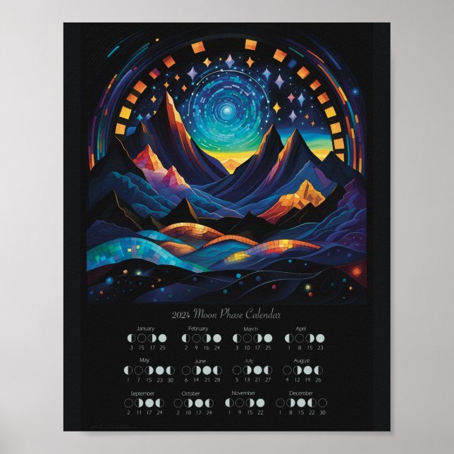 2024: Lunar Calendar Måne Cycle Southern Hemispher Poster (Framsidan)