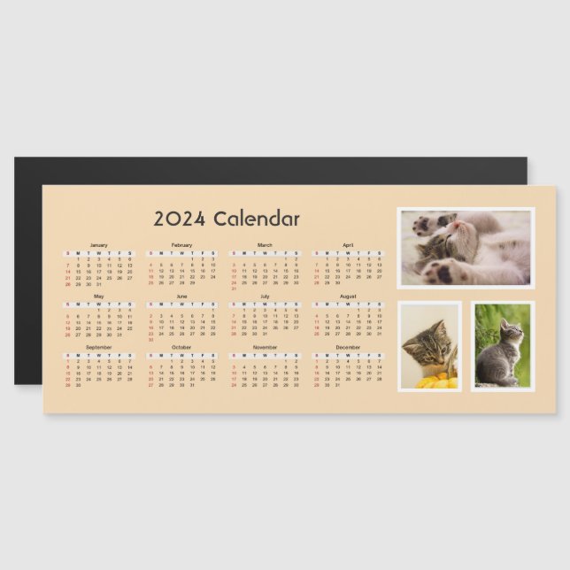 2024 Magnetic Calendar Anpassningsbar Photo (Fram/baksida)