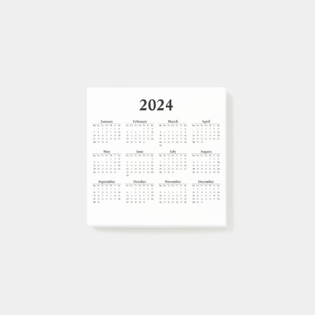2024 Månadskalender för vitbok Post-it Block (Framsida)