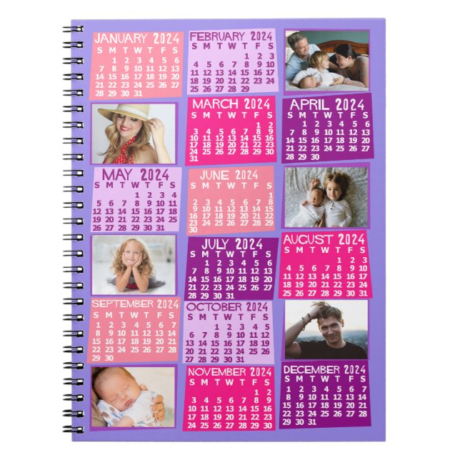 2024 Månadskalender Mod 6 Fotokollage Anteckningsbok (Framsidan)